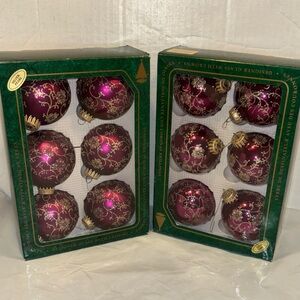 Vintage Christmas By Krebs 6 Glass Ornaments w/silver pearl Glitter,Designer gla